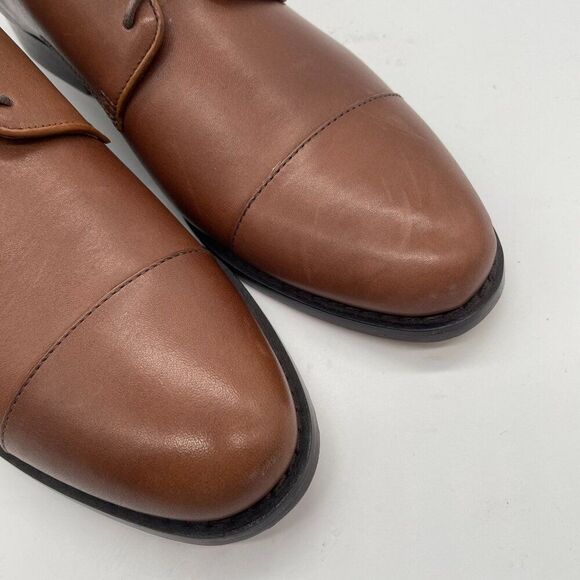J. Crew Factory Mens Oxford Leather Cap Toe Shoes Brown Sz 10.5 Lace Up Preppy - Picture 9 of 15